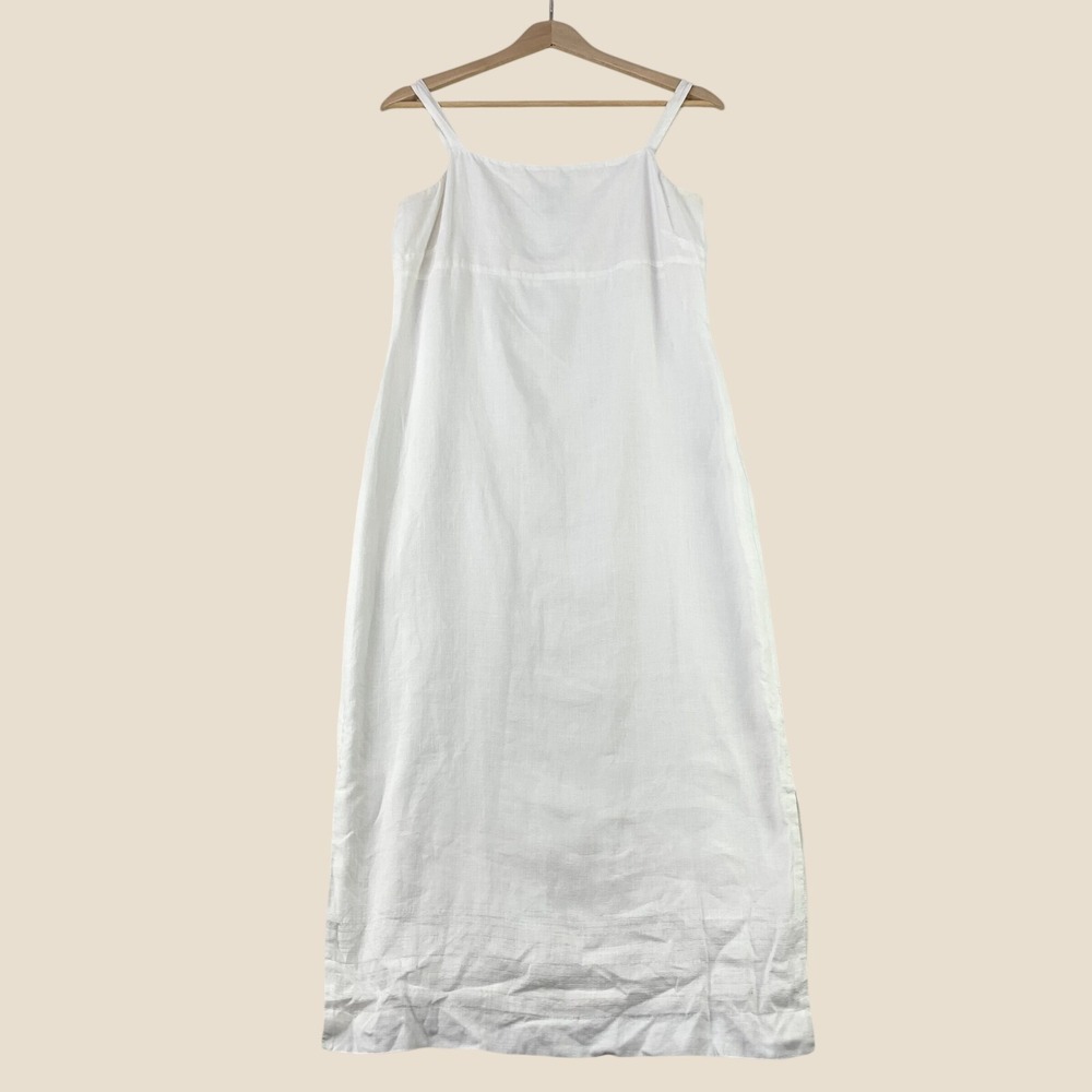VTG Ann Taylor Loft Linen Dress Womens 8 White Beach Lagenlook 90s Square Neck